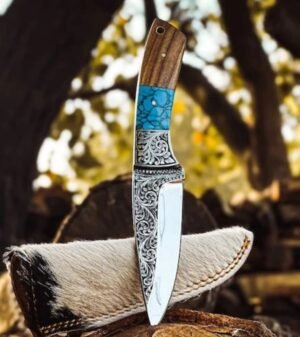 Royal Knife Damscus steel Handmade Hand Engraved Skinning Knife