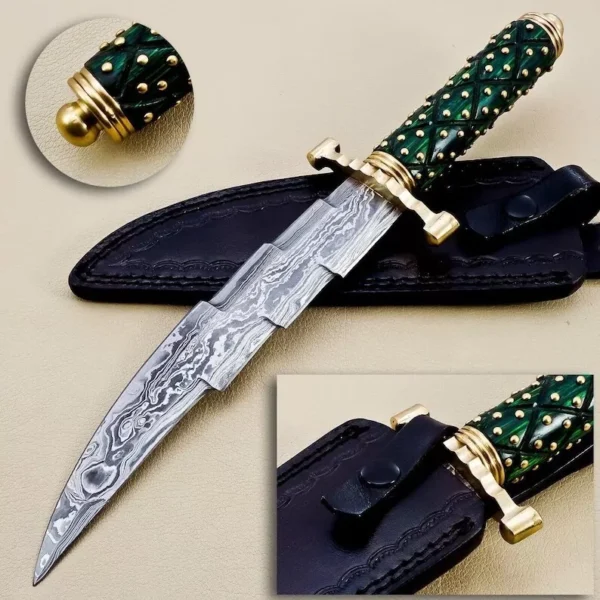 Handmade Damascus Steel Hunting Zigzager Knife with Wood and Brass Handle