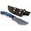 Raindrop Damascus Tracker Knife Hunting Knives Blue Wood Handle